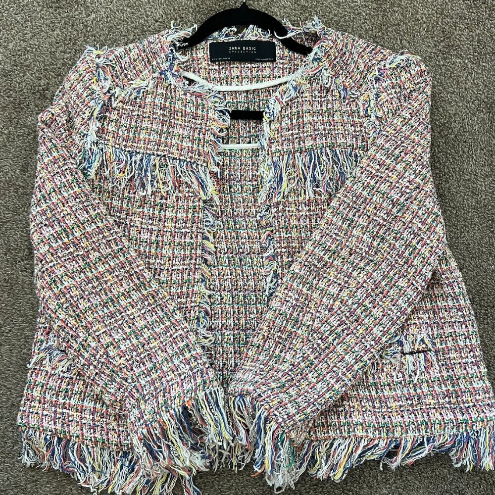 ZARA Basic Collection Tweed Fringe Jacket - Size L